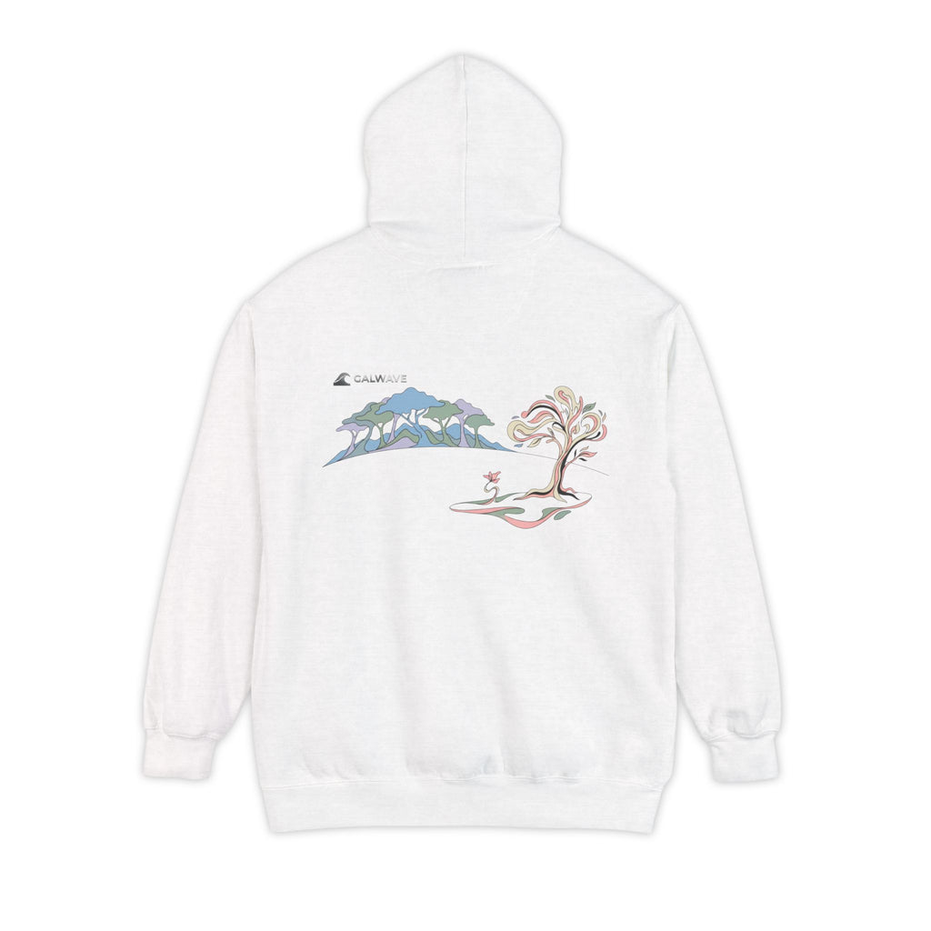 Scenic Mountain & Blossom Hoodie — Relaxed Garment-Dyed Pullover