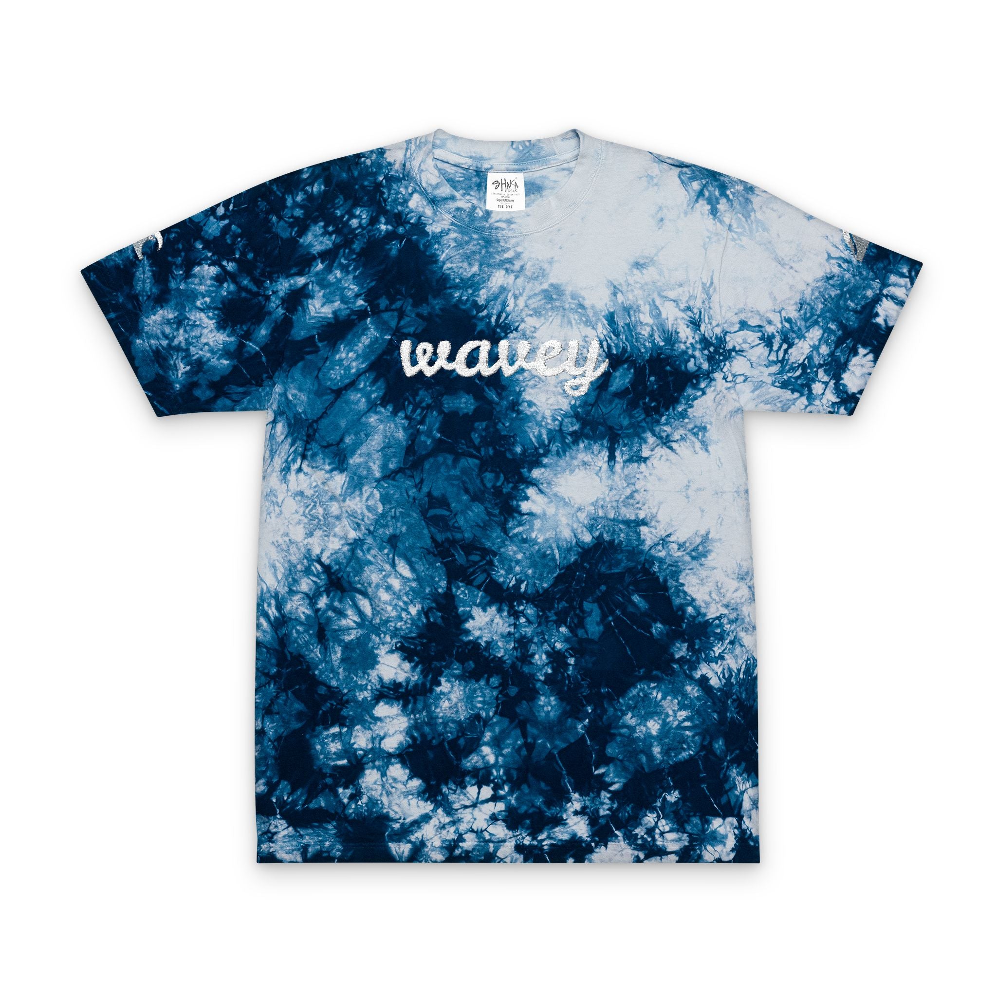 Wavey Embroidered Tie-Dye T-Shirt — Oversized Indigo Beach Tee