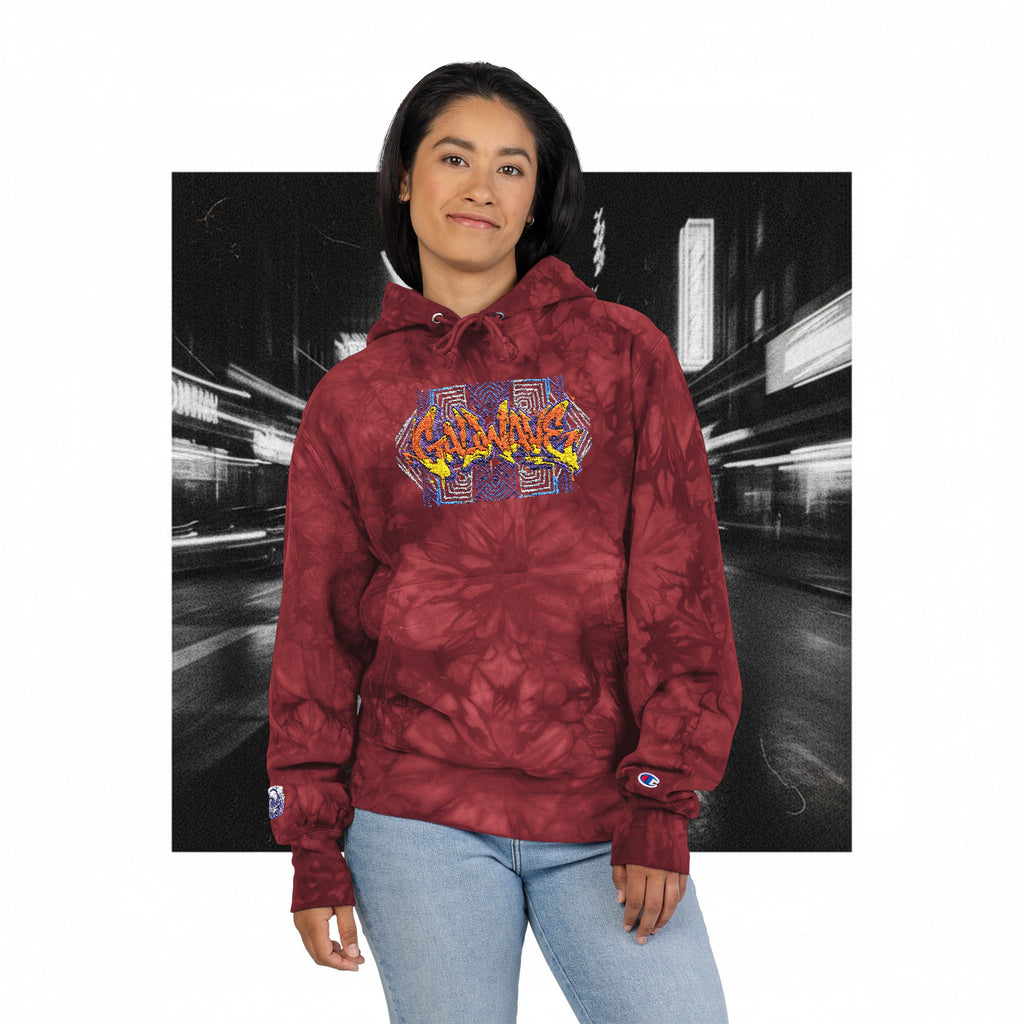 Tie-Dye Embroidered Hoodie — Red Champion-Style Streetwear