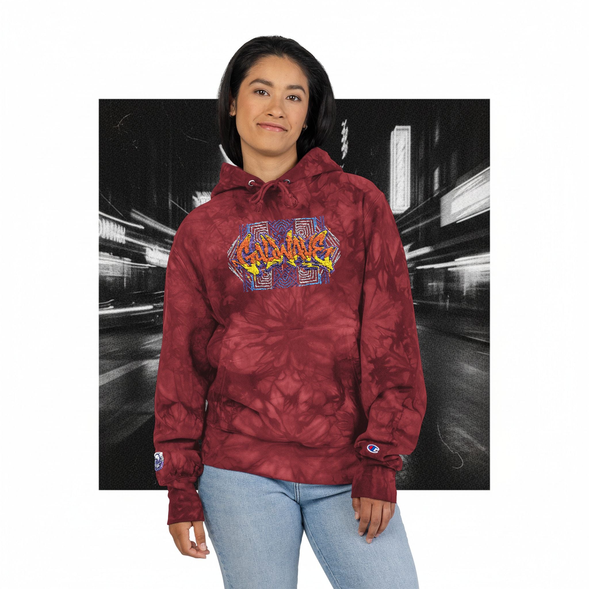 Tie-Dye Embroidered Hoodie — Red Champion-Style Streetwear