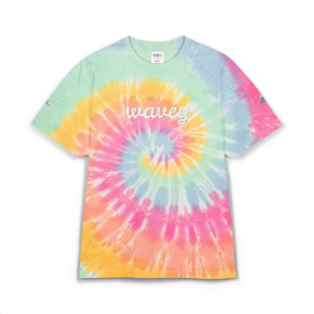 Wavey Embroidered Tie-Dye T-Shirt — Oversized Indigo Beach Tee