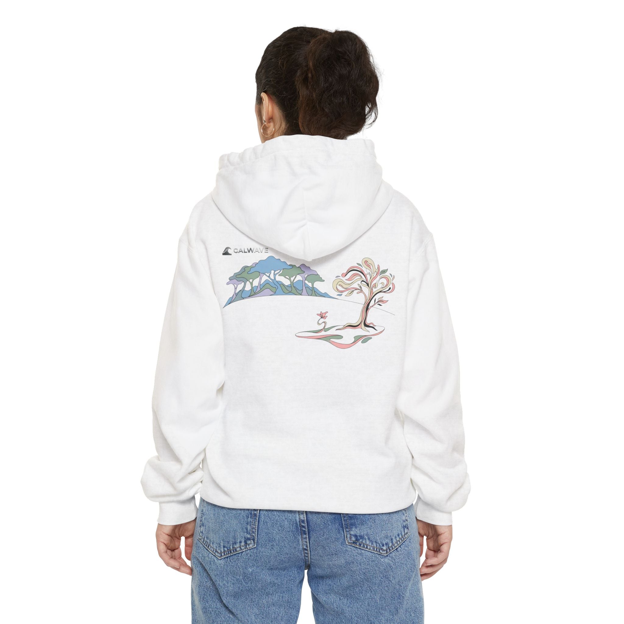 Scenic Mountain & Blossom Hoodie — Relaxed Garment-Dyed Pullover