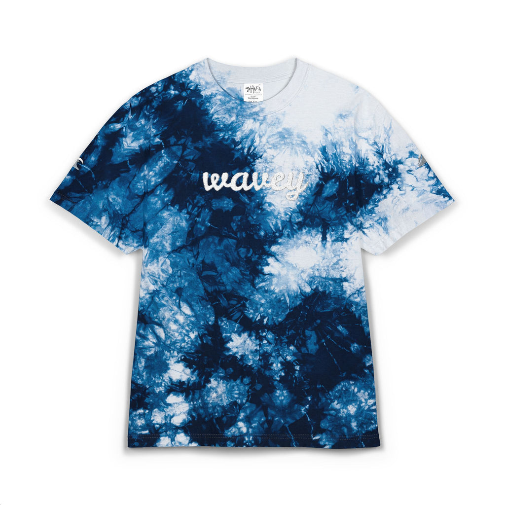 Wavey Embroidered Tie-Dye T-Shirt — Oversized Indigo Beach Tee