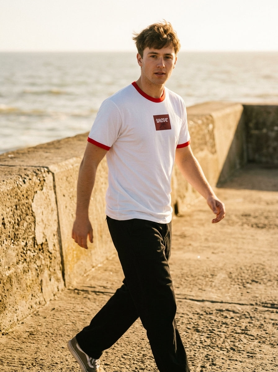 Wave Ringer Tee - Retro Surf Box Logo Men's T‑Shirt