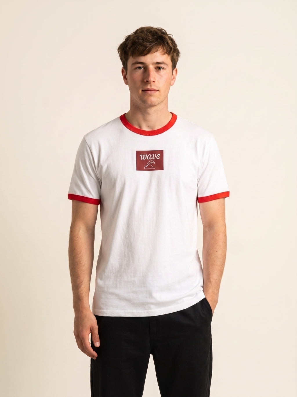 Wave Ringer Tee - Retro Surf Box Logo Men's T‑Shirt