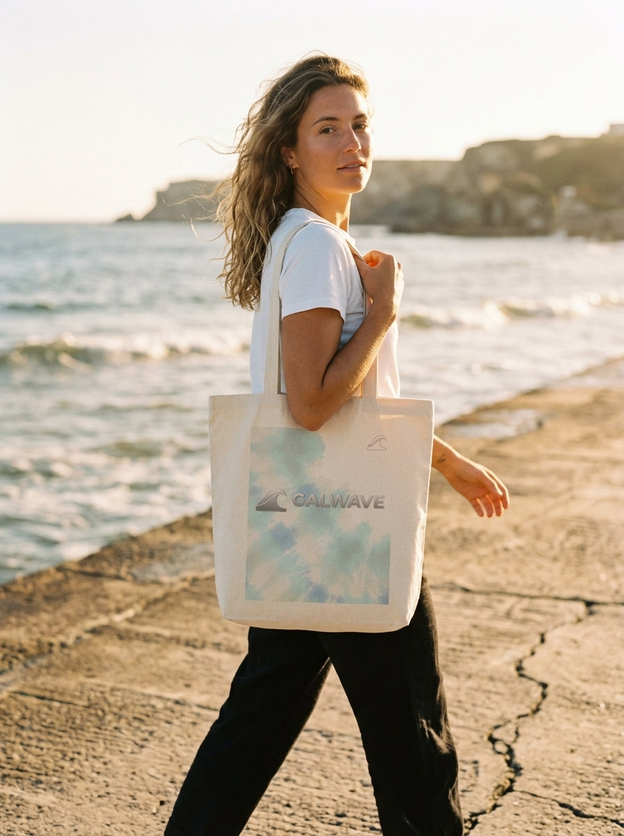 Canvas Tote Bag - Pastel Tie-Dye "Galwave" Beach Tote